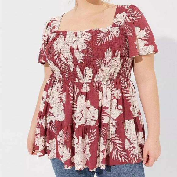 Torrid Babydoll Gauze Smocked Tiered Top Size 1X - Picture 1 of 4